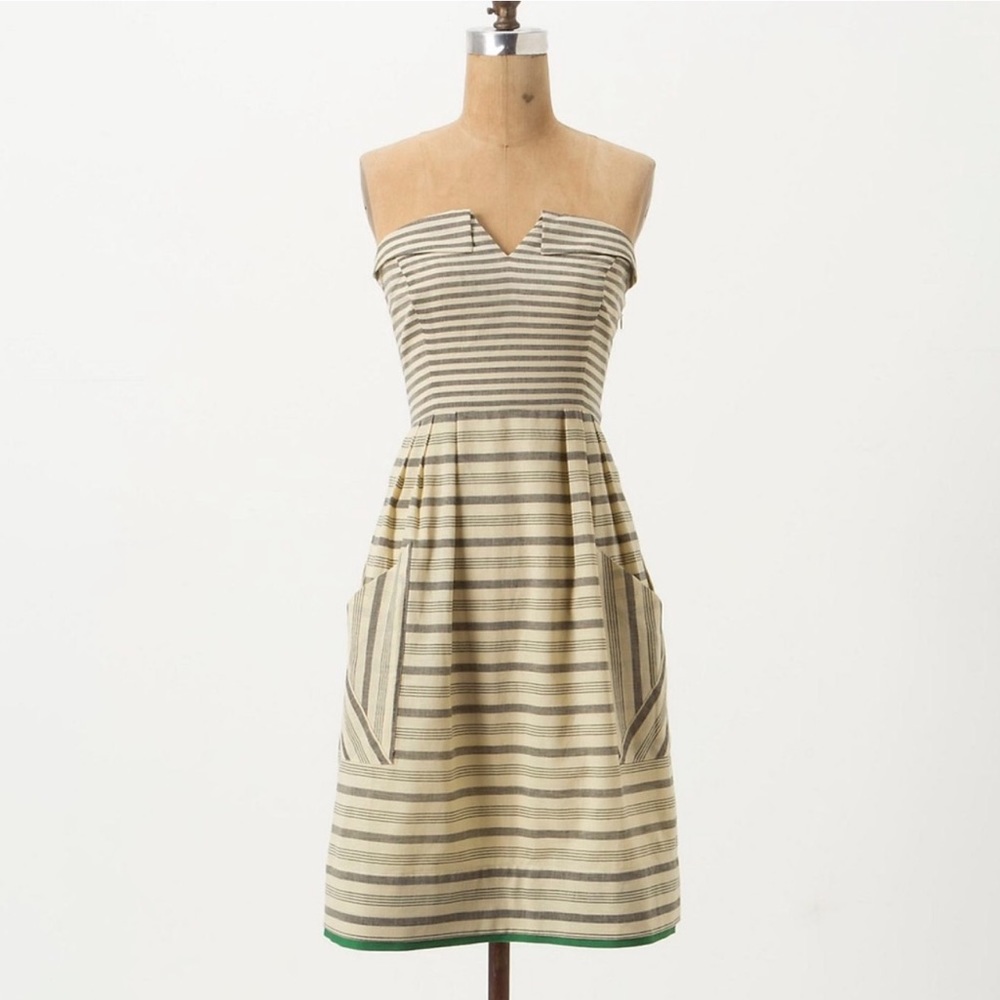 ANTHROPOLOGIE / MAEVE Changing Stripes Cotton-Linen Strapless Dress - Sz 2